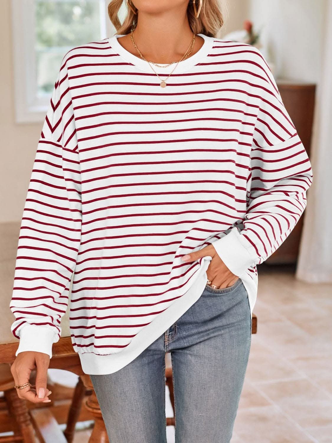Cozy striped crewneck sweatshirt - Love Salve